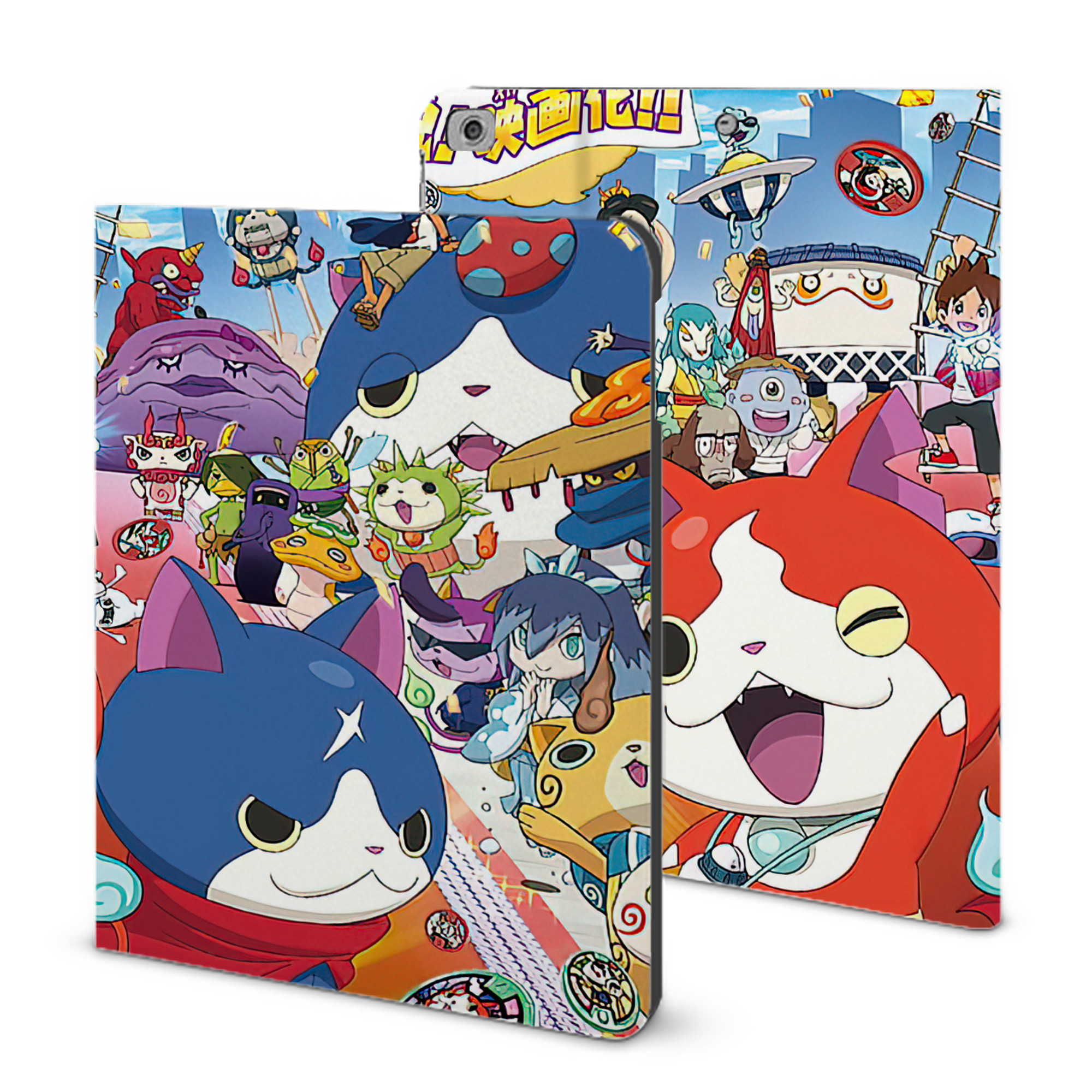 （画像用） 妖怪ウォッチ Yo-kai Watch IPad ケース ブック型 PUレザー TPU 耐衝撃 軽量 薄型 ペン収納なし 全面保護 IPad 各モデル対応
